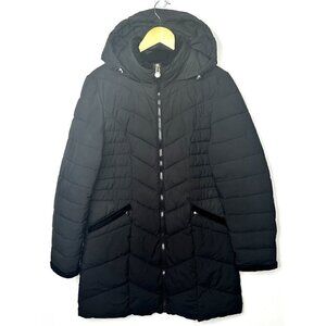 Laundry By Shelli Segal Puffer Jacket Hooded Windproof Long Black Womens Size M